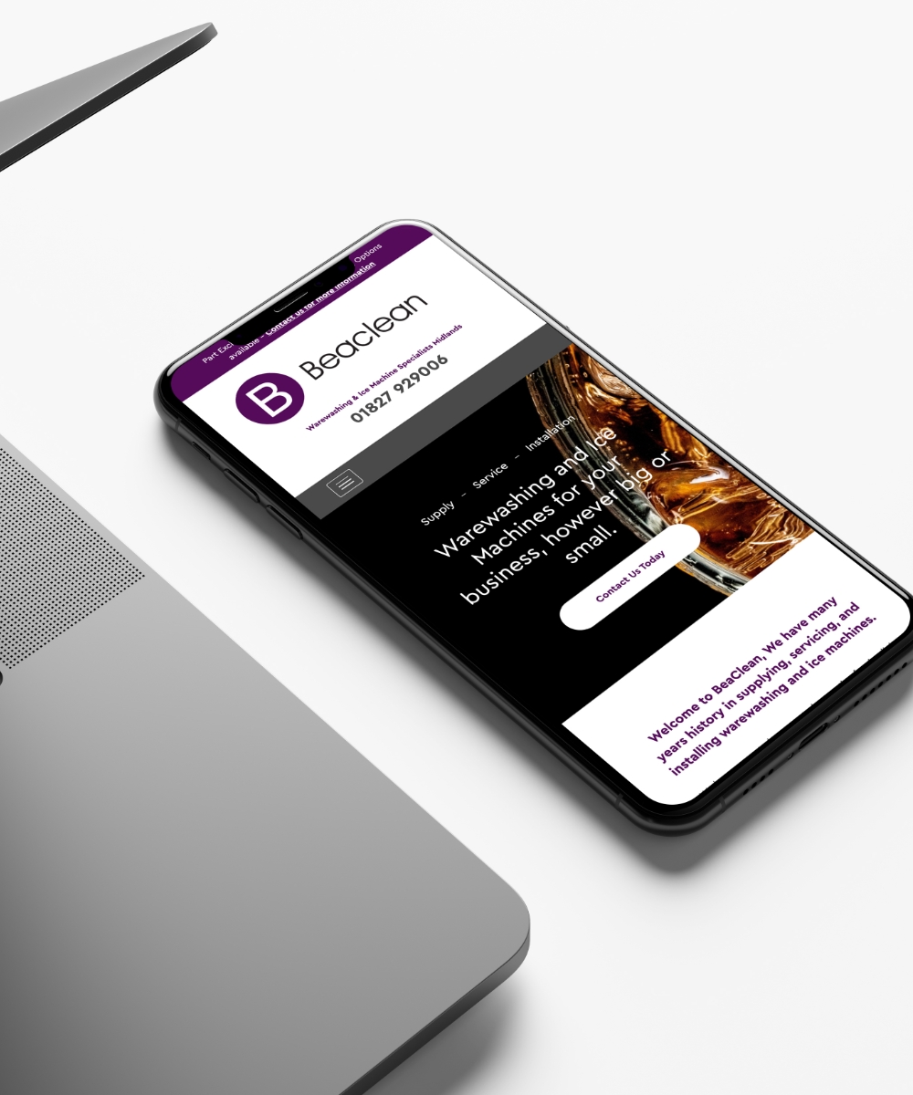 Mobile-friendly version of Beaclean website shown on an iPhone XS