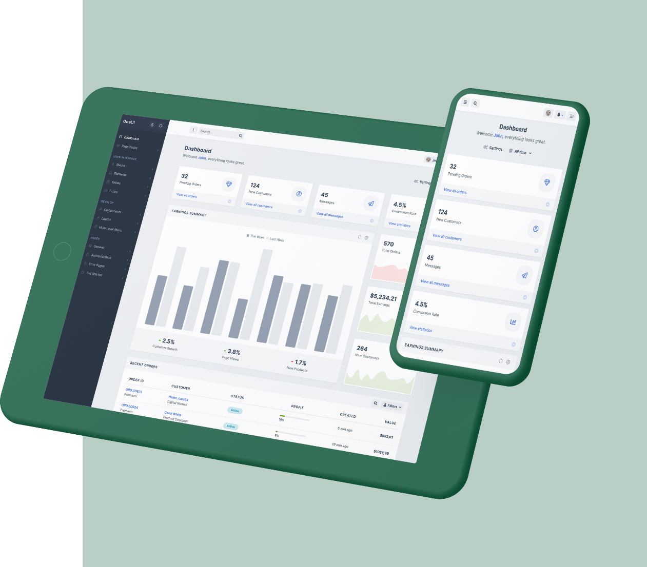 iPad and iPhone showing example of Business Dashboard